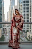Maroon Embroidered Thobe with Matching Headpiece – Palestinian Fellahi Thobe with Belt