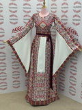 White Traditional Palestinian Thobe – Burgundy & Gold Elegance Embroidery