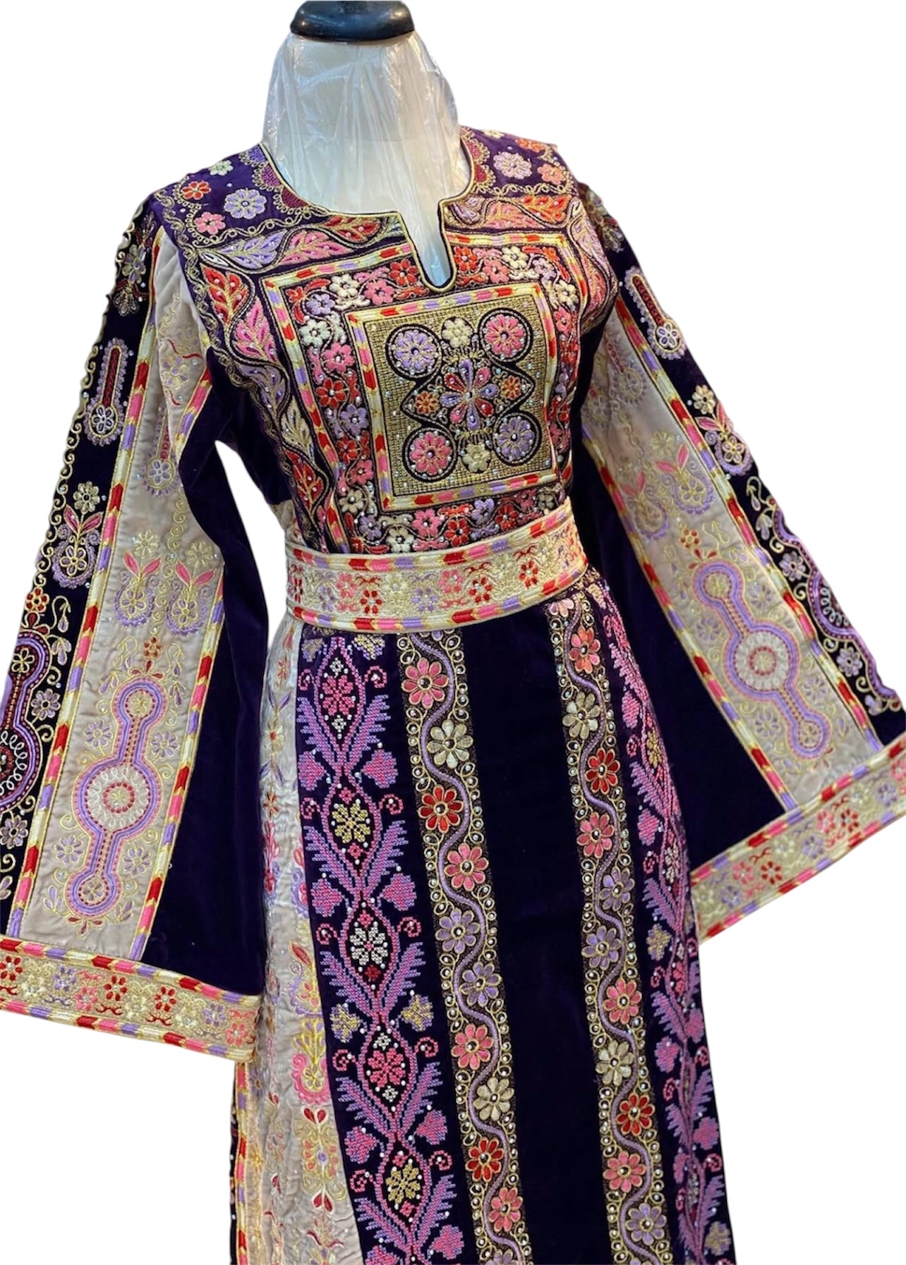 German velvet  Multicolored Gorgeous Palstainen Embroidery Traditional Long Thoub