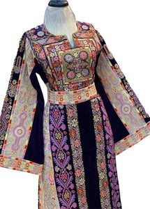 German velvet  Multicolored Gorgeous Palstainen Embroidery Traditional Long Thoub