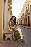 Green Embroidered Palestinian Thobe Wide Sleeves