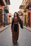 Velvet Midnight Bloomed Elegant  Embroidered Palestinian Thobe