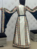 Green Embroidered Palestinian Thobe with Wide Sleeves