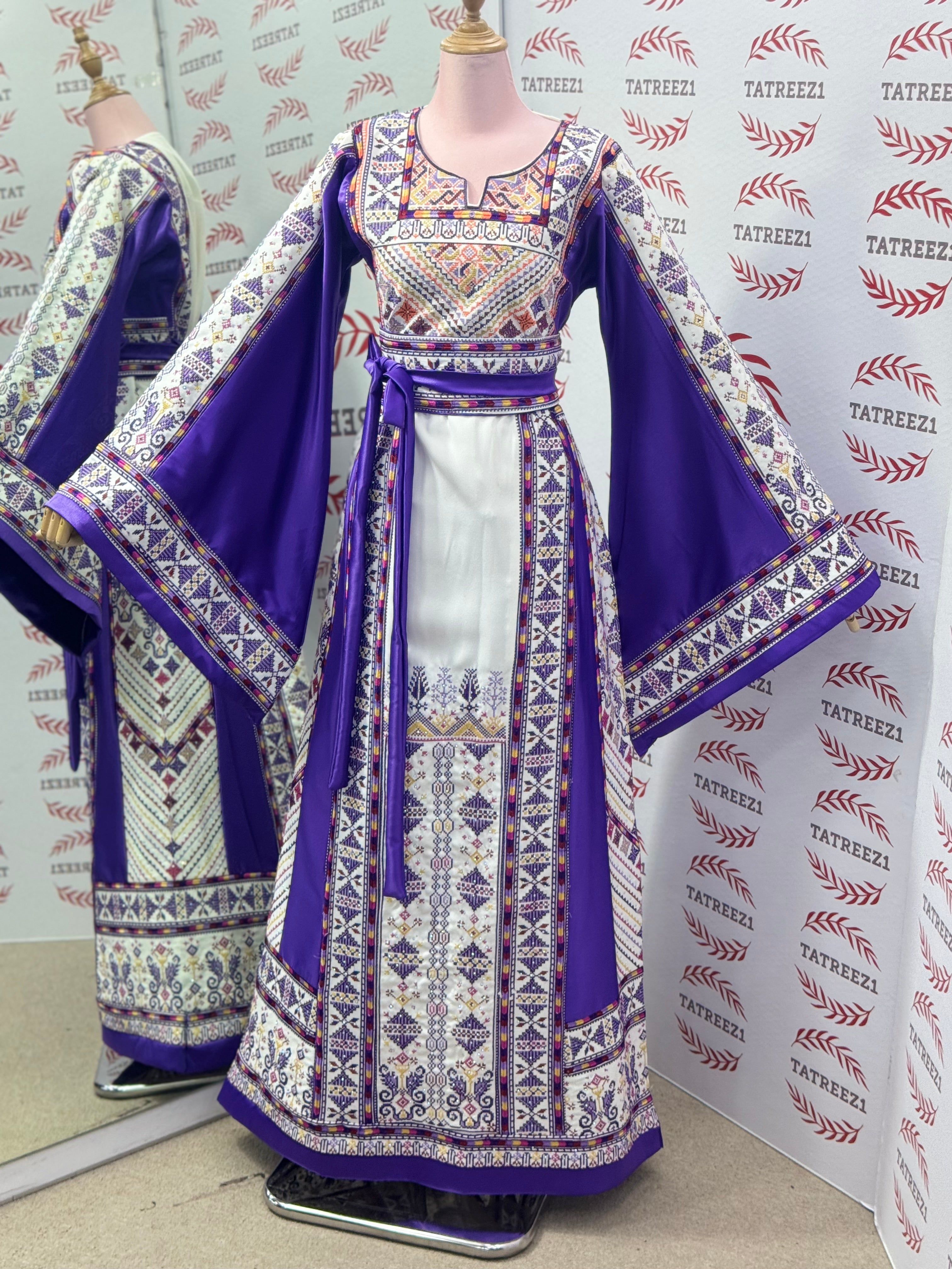 Purple Embroidery Traditional Palestinian Thobe Machine Made