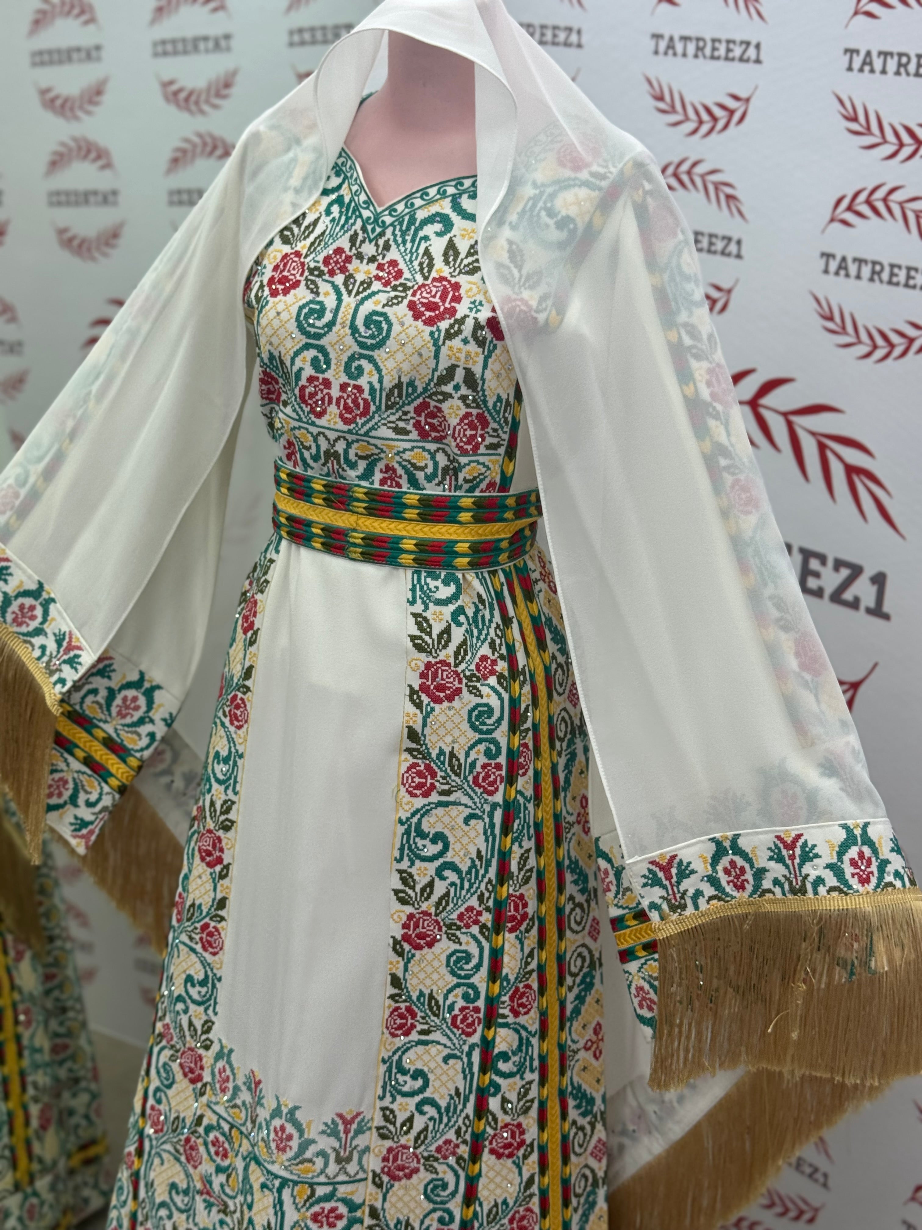 The Saffron Bloom Thobe Paired with the Matching Heritage Shawl