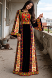 Qasab Black  Malacca Silk German Velvet Thoub with Embroidery