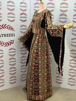 Load image into Gallery viewer, Gold-toned embroidered Palestinian thobe Thobe with Matching Embroidered Belt
