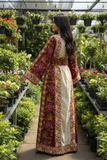 Maroon Floral Embroidered Palestinian Thobe
