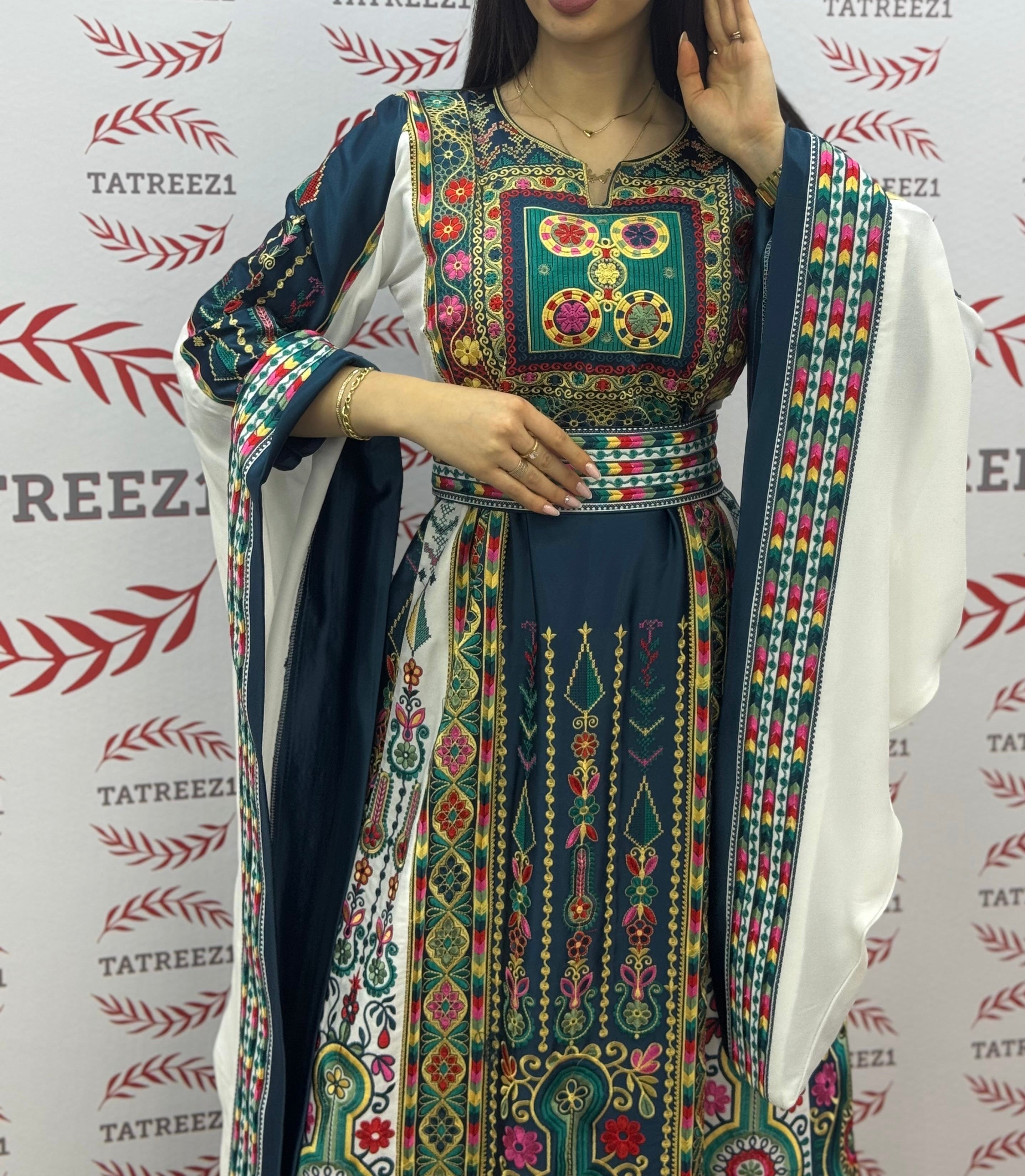 Green Embroidery Traditional Palestinian Thobe Machine Made