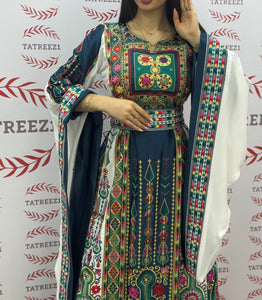 Green Embroidery Traditional Palestinian Thobe Machine Made