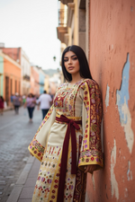 Load image into Gallery viewer, Baharej Thoub Luxury Embellishments Beige Shade Embroidered Palestinian Thobe
