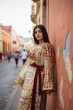 Baharej Thoub Luxury Embellishments Beige Shade Embroidered Palestinian Thobe
