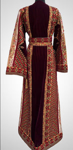 Silk Velvet Maroon Stone Embroidery Thoub