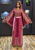 Magenta Malacca silk Velvet Material Stone Embroidery Thoub With Matching Headpiece and reversible belt