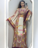 Wide Sleeve Beige Shade Embroidered Palestinian Fellahi Thobe