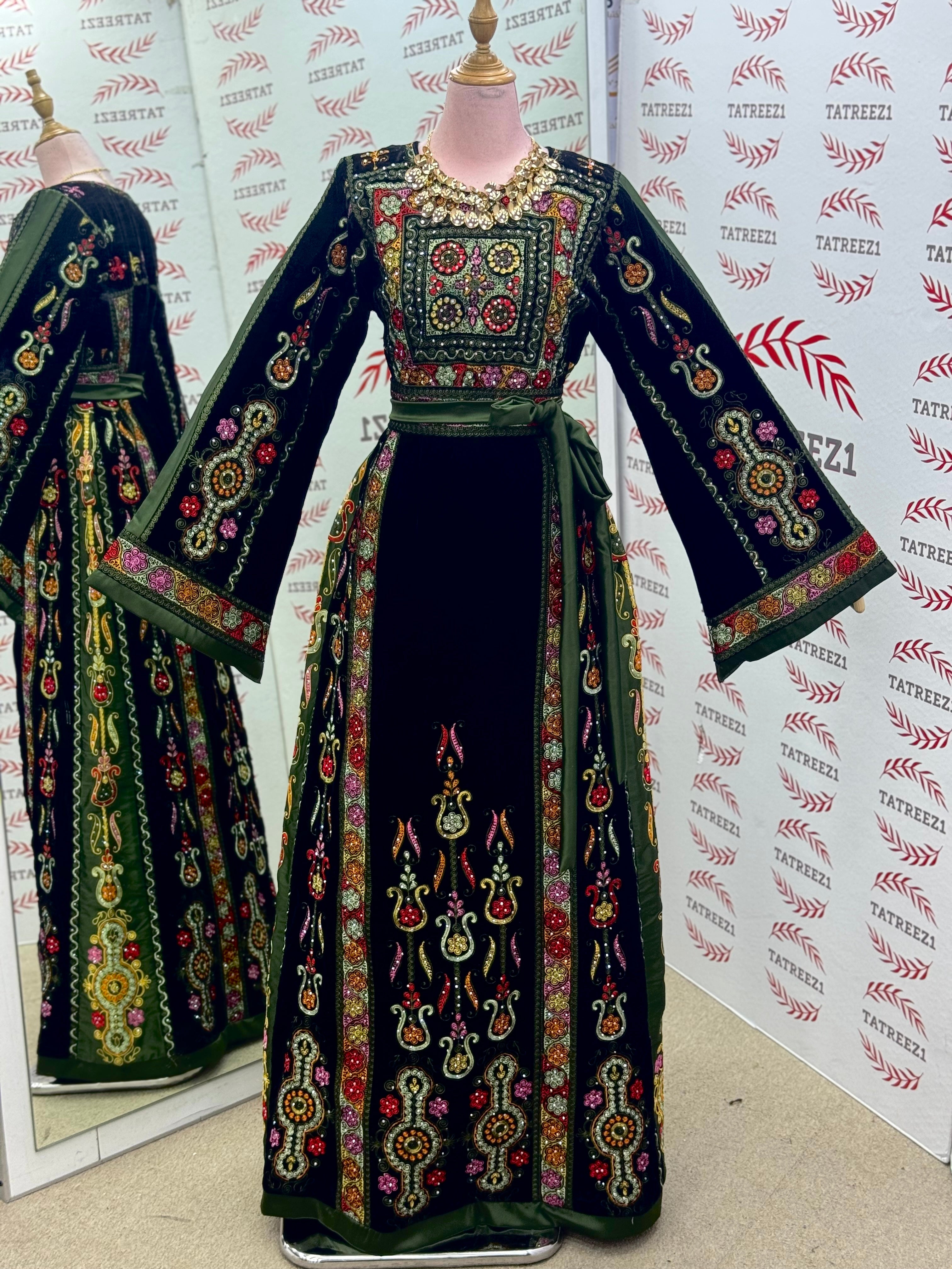 Midnight Velvet Malacca Embroidered Palestinian Fellahi Thobe