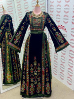 Load image into Gallery viewer, Midnight Velvet Malacca Embroidered Palestinian Fellahi Thobe
