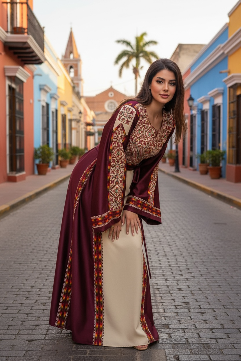 Simply Elegant Wide Sleeve Thoub Embroidered Palestinian Thobe