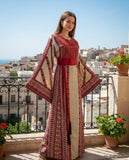 Traditional Heavy Multicolor Embroidered Dark Beige Thobe Luxury Quality