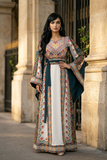 Green Embroidered Palestinian Thobe with Wide Sleeves