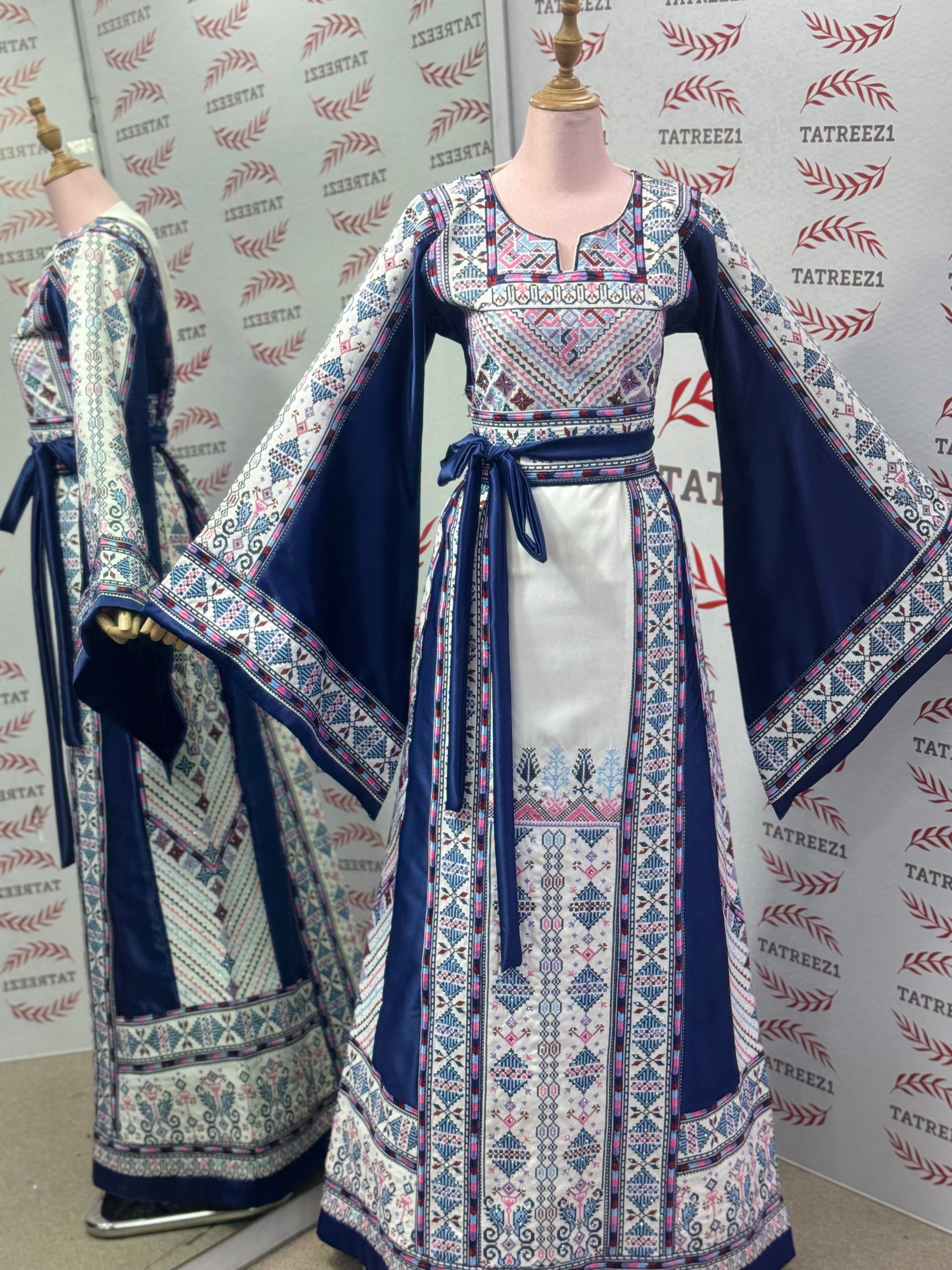 Dark Blue Embroidery Traditional Palestinian Thobe Machine Made