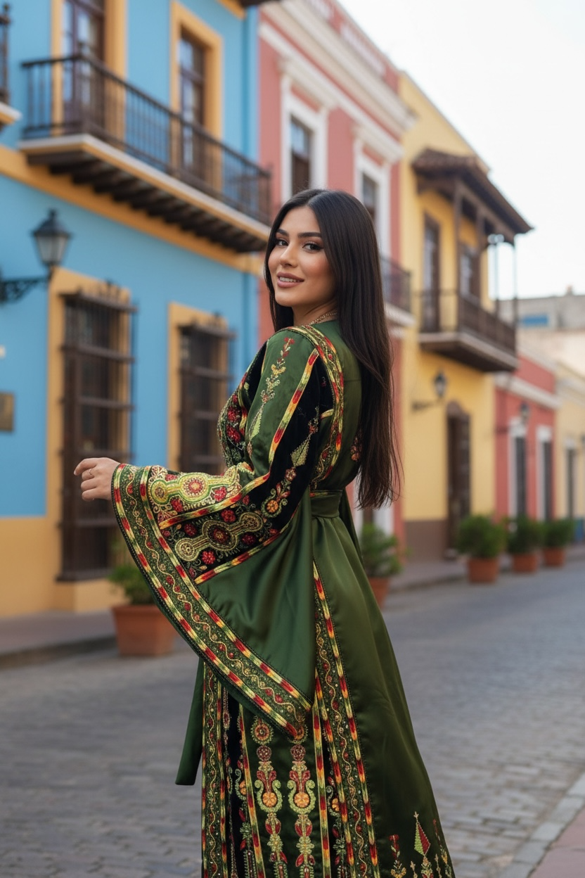 Luxurious Satin Thoub in Emerald Green