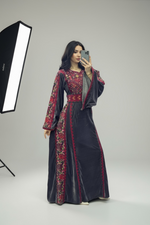 Load image into Gallery viewer, Velvet Gray Simple Elegant Embroidered Dress
