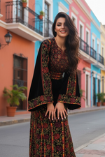 Load image into Gallery viewer, Velvet Midnight Bloomed Elegant  Embroidered Palestinian Thobe
