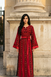 Red Front Embroidery Silk Dress