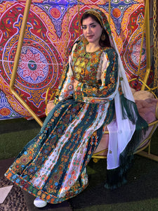 Malacca Velvet Material Green Stone Embroidery Thoub With Matching Headpiece