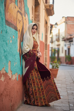 Load image into Gallery viewer, Maroon Velvet Palastine Thoub &amp; Matching Headpiece
