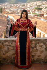 Load image into Gallery viewer, Blue Velvet embellished with intricate Qasab (metallic) embroidery.
