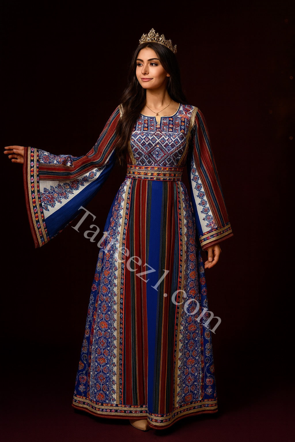 Majdalway Blue Embroidered Palestinian Fellahi Thobe