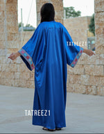 Load image into Gallery viewer, Blue 3 Pieces Embroidery Bisht tatreez With Matching Dress
