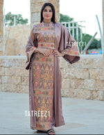 Load image into Gallery viewer, Gold 3 pieces Embroidery Bisht tatreez With Matching Dress
