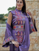 Load image into Gallery viewer, Purple 3 pieces Embroidery Bisht tatreez With Matching Dress
