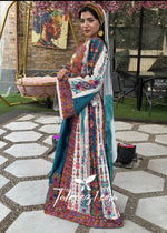 Load image into Gallery viewer, Blue Malacca Silk Velvet Thoub with Stone Embroidery and Overskirt
