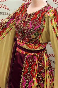 Luxury Traditional Palestinian Embroidered Dress Palestinian Thobe with Wide Sleeves and Belt