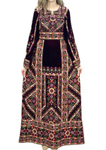 Load image into Gallery viewer, The Luxury Dark Maroon Embroidery Elegant Velvet Palestinian Thoub
