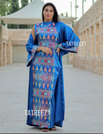 Load image into Gallery viewer, Blue 3 Pieces Embroidery Bisht tatreez With Matching Dress
