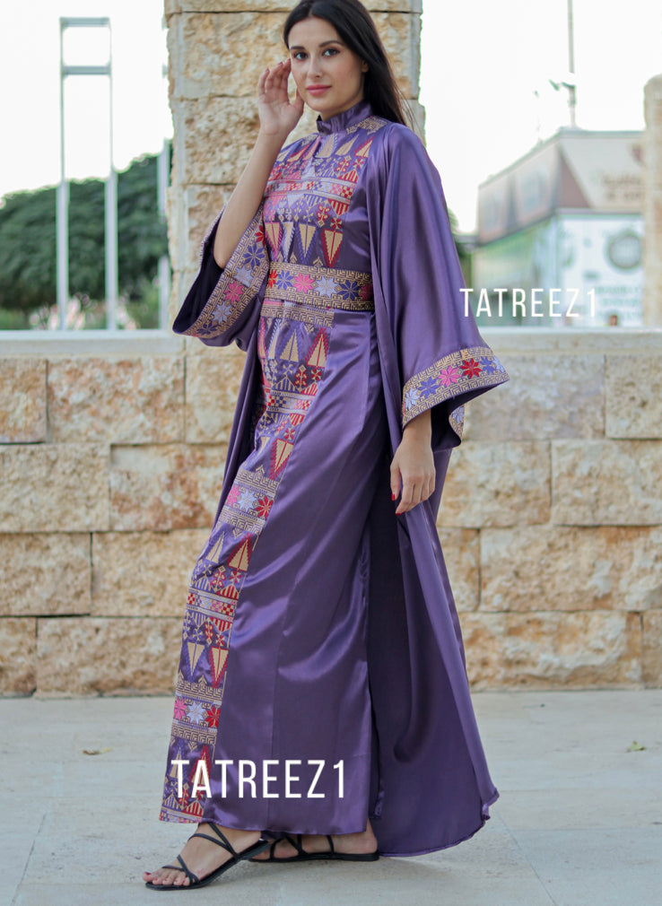 Purple 3 pieces Embroidery Bisht tatreez With Matching Dress