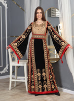 Load image into Gallery viewer, Goldish Embroidery Thoub  Wide Sleeve Elegant with Reversible Belt
