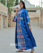 Load image into Gallery viewer, Blue 3 Pieces Embroidery Bisht tatreez With Matching Dress
