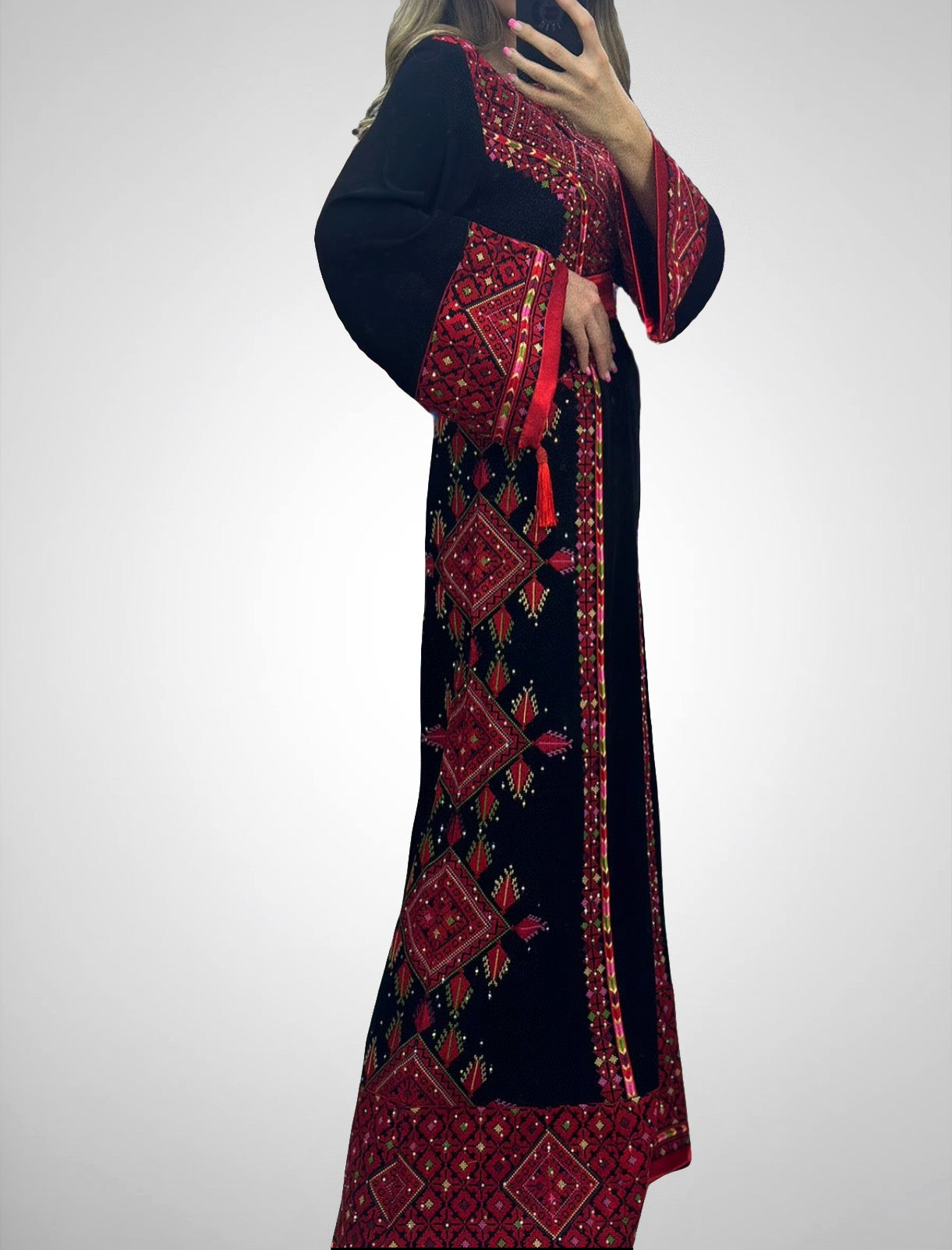 Black/Red Palstainen Embroidery Traditional Long Thoub