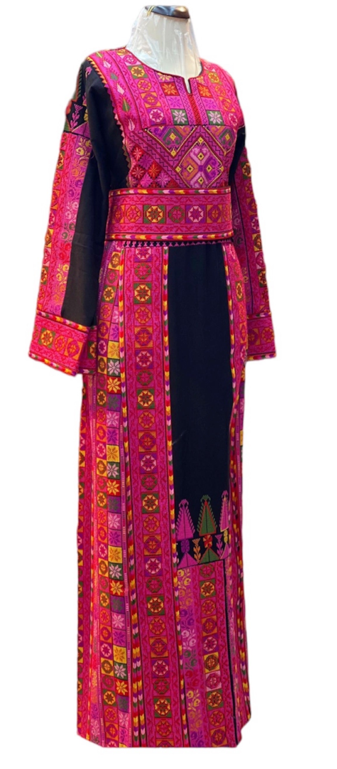 Black Traditional Pink Embroidery Palestinian Fellahi Thobe