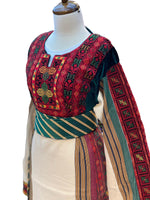 Load image into Gallery viewer, Majdalway Beige shade  Maroon Embroidered Palestinian Fellahi Thobe
