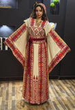 Traditional Palestinian Beige Thobe with Embroidery – Machine Made with Matching Head Scarf