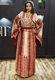 Traditional Palestinian Beige Thobe with Embroidery – Machine Made with Matching Head Scarf