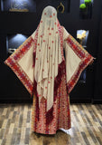 Traditional Palestinian Beige Thobe with Embroidery – Machine Made with Matching Head Scarf