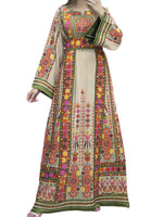 Charger l&#39;image dans la galerie, Beige Shade Embroidered Palestinian Thobe With Reversible Belt
